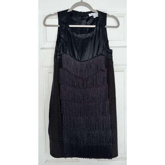 See by Chloe Satiny Fringe Black Mini Dress - size 2 - Picture 2 of 6